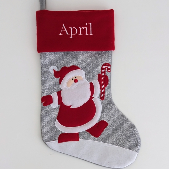 Monogram APRIL Personalized Christmas Stocking Custom Santa Candy Cane - Picture 2 of 7